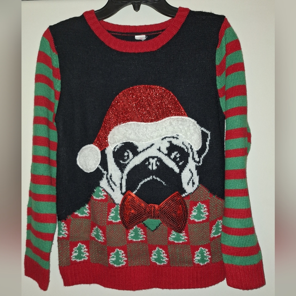 Festive Pug Christmas Sweater - Red and Green